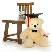 Super Cute Vanilla Cream Teddy Bear with Graduation Cap and Diploma