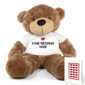 48in Big Mocha Brown Sunny Cuddles 48 inch Personalized Teddy Bear with Heart Stamp T-shirt