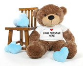 Sunny Cuddles Mocha Brown Personalized Teddy Bear 48in with Heart Stamp T-shirt