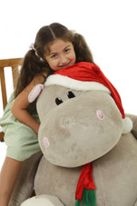 Huge Stuffed Animal Hippo with Christmas Hat and Scarf
