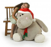 Huggable Christmas Hippopotamus!  43 inches tall, Huggy Kubu Hippo wears a cute Santa hat and red scarf just right for celebrating Christmas with you!