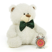 Fluffy White Cute Christmas Teddy Bear with Green Bow