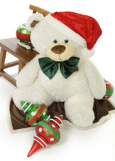 Wishing you a White Teddy Bear Christmas! 45” Frosty Fluffy Shags bear with Santa hat and bow tie.