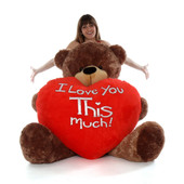 5ft mocha World's Largest - I Love You THIS Much - Big Teddy Bear Heart - Valentines Teddy Bear Sunny Cuddles
