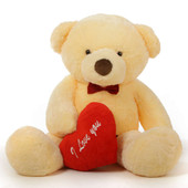 Romantic and Sweet! 60in Smiley Chubs Teddy Bear for Valentine’s Day with big “I Love You” hearts