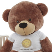 Mocha 6 Foot Giant Teddy Bear w/Paw Print T-shirt