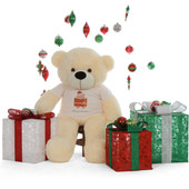 cutest softest Merry Christmas 4ft Life Size Cream Teddy Bear Cozy Cuddles