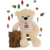 Merry Christmas 4ft Life Size Cream Teddy Bear Cozy Cuddles