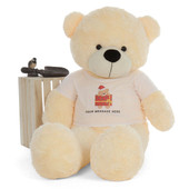 5ft life size Personalized White Chocolate Mocha Teddy Bear Cuddles in Red Heart Shirt