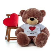 60in life size Personalized gift Softest Mocha Teddy Bear Sunny Cuddles in Red Heart Shirt