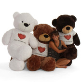 60in family Personalized White Chocolate Mocha Teddy Bear Cuddles in Red Heart Shirt Cutest life size