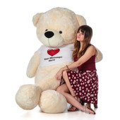 6 Foot Super Soft Personalized Cream Teddy Bear with Red Heart T-shirt