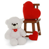 Premium Quality 30 inch White Teddy Bear with Red Heart Necklace