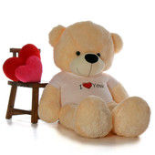 6 feet Giant Cozy Cream Teddy Bear with I Heart You T-shirt