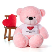 72in Giant Lady Cuddles Pink Teddy Bear in a Red Heart T-shirt