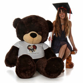 6ft Brown Coco Cuddles Personalized Teddy Bear in Graduation t-Shirt with your message