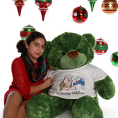 48in Green Teddy Bear Lucky Cuddles Happy Holidays Snowmen