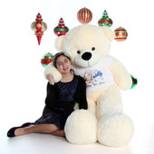 60in Happy New Year Vanilla Bear with Snowmen Shirt Cozy Cuddles Giant Teddy