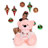 48in Pink Lady Cuddles Giant Teddy Bear with Merry Christmas T-Shirt