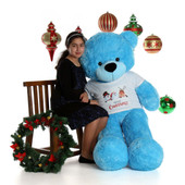 5ft Happy Cuddles Giant Blue Teddy Bear in Merry Christmas Shirt