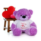 4ft Life Size Purple Valentine’s Day Teddy Bear Dee Dee Cuddles in a “Will You Be My Valentine?” XL Shirt