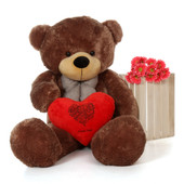 60'' Mocha Brown Giant Teddy Bear w Valentine's Day Heart Pillow