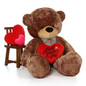 72in Sunny Cuddles Mocha Teddy Bear with Valentine's Day Heart