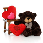38in Dark Brown Teddy Bear w Happy Valentine's Day I Love You Red Plush Heart