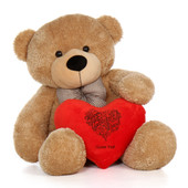 4ft Amber Brown Giant Teddy Bear with Happy Valentine's Day Red Heart Pillow
