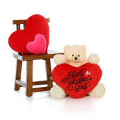 24in Tiny Tubs Vanilla Cream Teddy Bear with Happy Valentine's Day Red Plush Heart