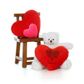 2ft Scruffs Tubs White Teddy Bear with a Red Heart Pillow