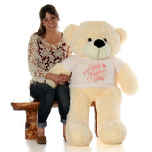 4ft Cozy Cuddles Vanilla Cream Huge Teddy Bear in Cute Happy Valentine's Day Shirt