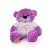 4ft DeeDee Cuddles Purple Giant Teddy Bear in a Happy Valentine's Day Shirt