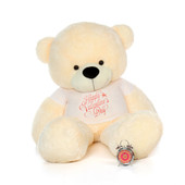 6ft Cozy Cuddles Vanilla Cream Huge Teddy Bear in Happy Valentine's Day T-Shirt