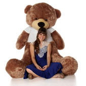72in Sunny Cuddles Mocha Brown Teddy Bear in Valentine's Day Shirt