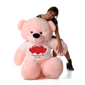 5 Foot Cotton Candy Pink Giant Teddy in Happy Valentine's Day Red Heart Shirt