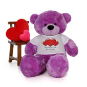 60in DeeDee Cuddles Purple Giant Teddy in Happy Valentine's Day Red Heart Shirt
