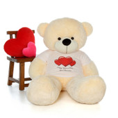 60in Cozy Cuddles Vanilla Cream Giant Teddy in Happy Valentine\'s Day Red Heart Shirt