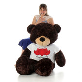 5ft Brownie Cuddles Dark Brown Giant Teddy in Happy Valentine\'s Day Red Heart Shirt