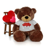5ft Sunny Cuddles Mocha Brown Giant Teddy in Happy Valentine\'s Day Red Heart Shirt