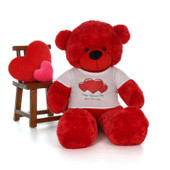 5ft Bitsy Cuddles Red Giant Teddy in Happy Valentine\'s Day Red Heart Shirt