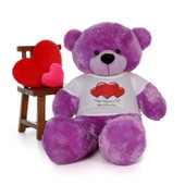 60in DeeDee Cuddles Purple Giant Teddy in Happy Valentine\'s Day Red Heart Shirt