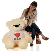 48in Vanilla Cream Cozy Cuddles Giant Teddy with a Be Mine Valentine's Day T-Shirt