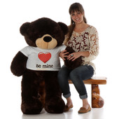 4ft Chocolate Brownie Cuddles Giant Teddy with a Be Mine Valentine's Day T-Shirt