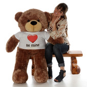 48in Mocha Brown Sunny Cuddles Giant Teddy with a Be Mine Valentine's Day T-Shirt