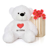 4ft White Coco Cuddles Giant Teddy with a Be Mine Valentine's Day T-Shirt