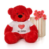 48in Red Bitsy Cuddles Giant Teddy with a Be Mine Valentine's Day T-Shirt