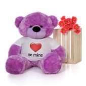 4ft Purpled DeeDee Cuddles Giant Teddy with a Be Mine Valentine's Day T-Shirt