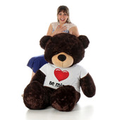 5ft Chocolate Brownie Cuddles Giant Teddy Bear in Be Mine T-Shirt