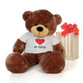 60in Mocha Brown Sunny Cuddles Giant Teddy Bear in Be Mine T-Shirt